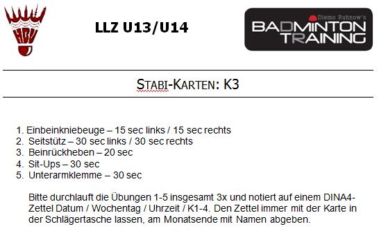 Badmintontraining Krafttraining Stabikarte 3